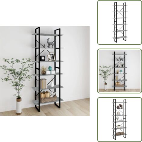 The Living Store Scaffale Alto Grigio Sonoma 80x30x210 cm in Legno Multistrato - Scaffale in legno