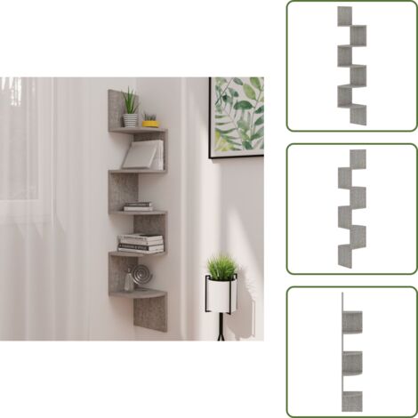 The Living Store Scaffale Angolare a Muro Grigio Cemento 19x19x123cm Multistrato - Scaffale da Parete