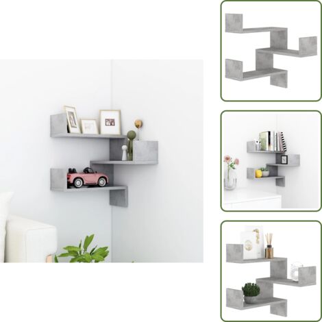 The Living Store Scaffale Angolare a Muro Grigio Cemento 40x40x50 cm Multistrato - Scaffale da Parete