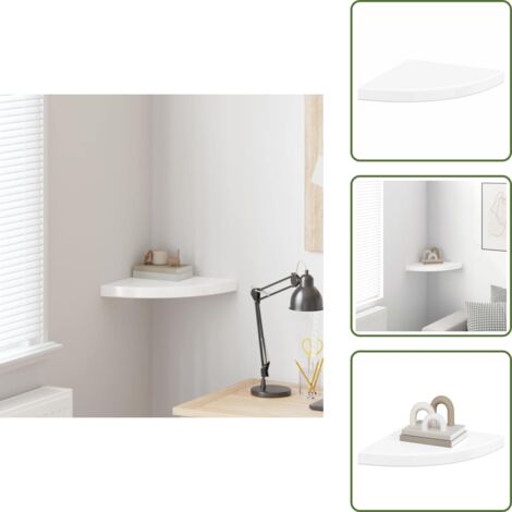 The Living Store Scaffale Angolare a Parete Bianco Lucido 35x35x3,8 cm in MDF - Scaffale a parete