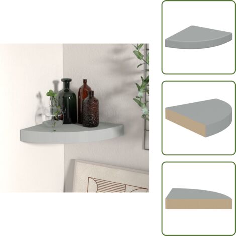 The Living Store Scaffale Angolare a Parete Grigio 25x25x3,8 cm in MDF - Scaffale a parete