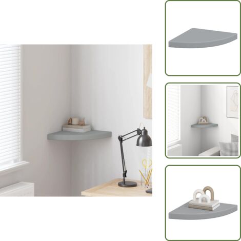 The Living Store Scaffale Angolare a Parete Grigio 35x35x3,8 cm in MDF - Scaffale a parete