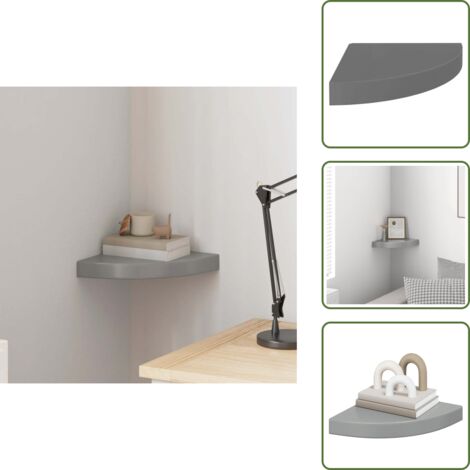 The Living Store Scaffale Angolare a Parete Grigio Lucido 25x25x3,8 cm in MDF - Scaffale a muro