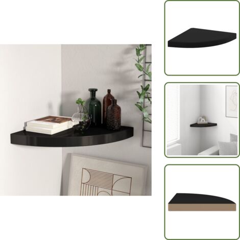 The Living Store Scaffale Angolare a Parete Nero 35x35x3,8 cm in MDF - Scaffale a Parete