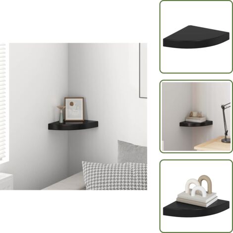 The Living Store Scaffale Angolare a Parete Nero Lucido 25x25x3,8 cm in MDF - Scaffale a Parete