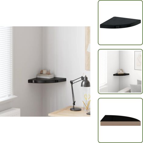 The Living Store Scaffale Angolare a Parete Nero Lucido 35x35x3,8 cm in MDF - Scaffale a Parete
