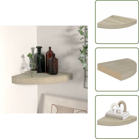 The Living Store Scaffale Angolare a Parete Rovere 25x25x3,8 cm in MDF - Scaffale a Parete