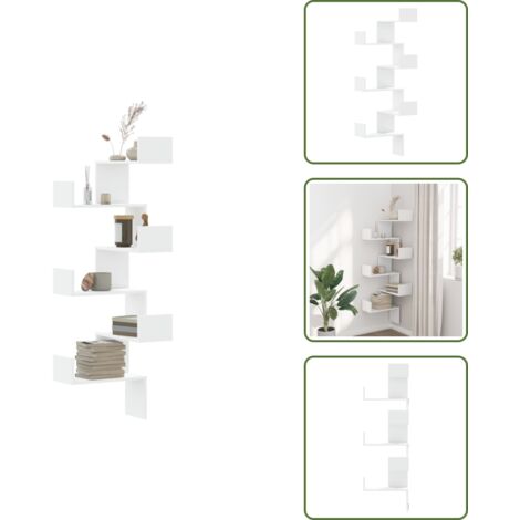 The Living Store Scaffale Angolare Muro Bianco 45x45x147 cm Legno Multistrato - Scaffale da parete