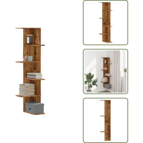 The Living Store Scaffale Angolare Muro Legno Antico 36,5x36,5x140cm Multistrato - Scaffale da parete