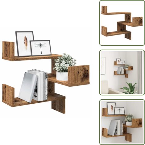 The Living Store Scaffale Angolare Muro Legno Antico 40x40x49,5 cm Truciolato - Scaffale da Parete