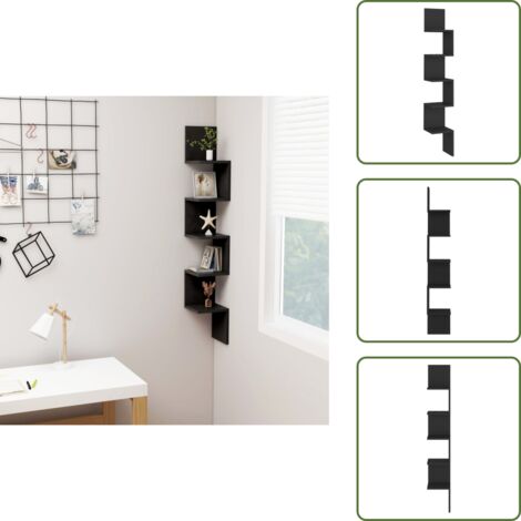 The Living Store Scaffale Angolare Muro Nero 20x20x127,5cm Truciolato - Scaffale da Parete