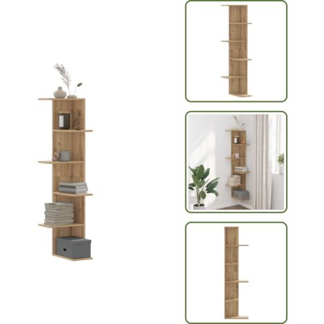 The Living Store Scaffale Angolare Muro Rovere Artigianale 36,5x36,5x140cm Legno - Scaffale in legno