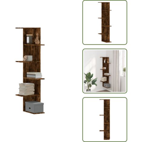 The Living Store Scaffale Angolare Muro Rovere Fumo 36,5x36,5x140cm Multistrato - Scaffale da parete