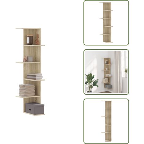 The Living Store Scaffale Angolare Muro Rovere Sonoma 36,5x36,5x140 cm Legno - Scaffale in legno