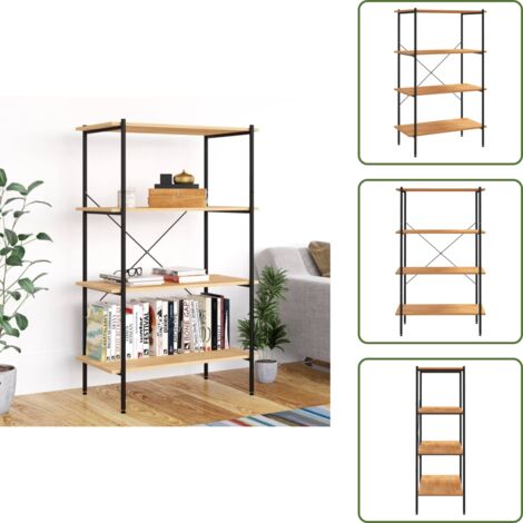 The Living Store Scaffale con 4 Mensole Nero e Rovere 80x40x130 cm - Scaffale con mensole