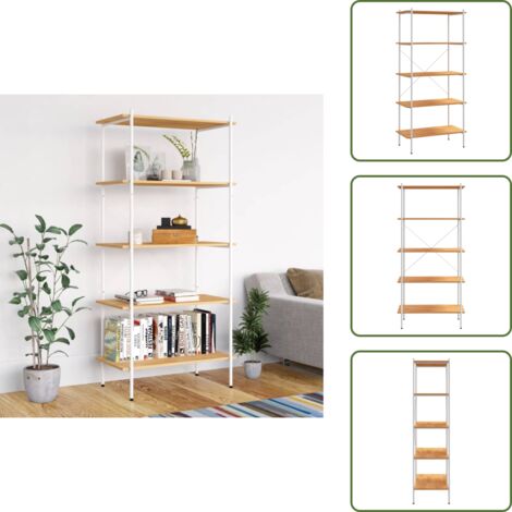 The Living Store Scaffale con 5 Mensole Bianco e Rovere 80x40x163 cm - Scaffale con mensole