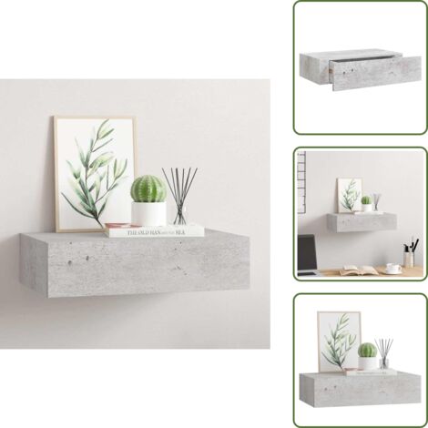 The Living Store Scaffale con Cassetti da Parete Grigio Cemento 40x23,5x10cm MDF - Cassetto da parete