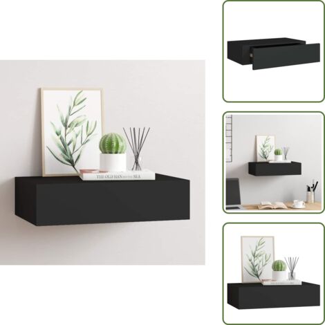 The Living Store Scaffale con Cassetti da Parete Nero 40x23,5x10 cm in MDF - Cassetto da parete