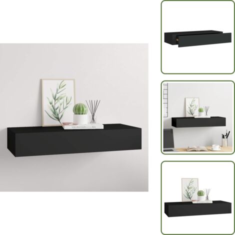 The Living Store Scaffale con Cassetti da Parete Nero 60x23,5x10 cm in MDF - Cassetto