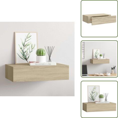 The Living Store Scaffale con Cassetti da Parete Rovere 40x23,5x10 cm in MDF - Cassetto