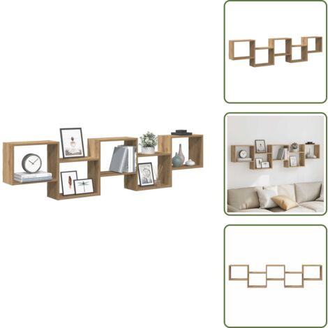 The Living Store Scaffale Cubo Parete 5 Scomparti Truciolato Rovere Artigianale - Scaffale a cubo