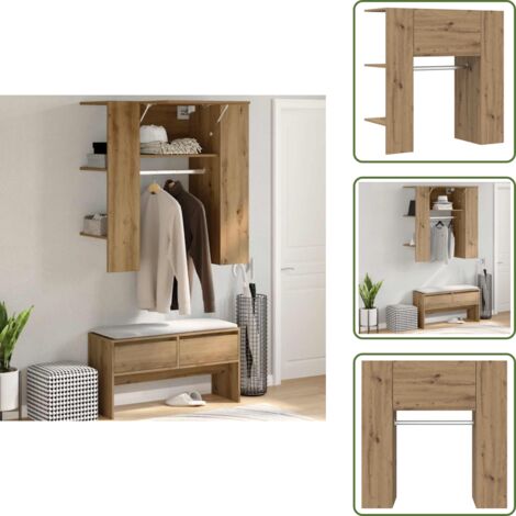 The Living Store Scaffale Ingresso Rovere 97,5x37x99 cm Legno Multistrato - Scaffale da corridoio