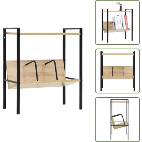 The Living Store Scaffale Libri 2 Ripiani Nero e Rovere 52x28x59 cm Multistrato - Scaffale in legno