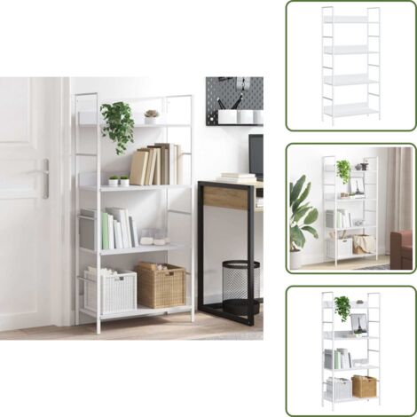 The Living Store Scaffale Libri 4 Ripiani Bianco 60x27,6x124,5 Legno Multistrato - Scaffale Decorativo
