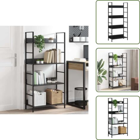 The Living Store Scaffale Libri 4 Ripiani Nero 60x27,6x124,5cm Legno Multistrato - Scaffale in legno