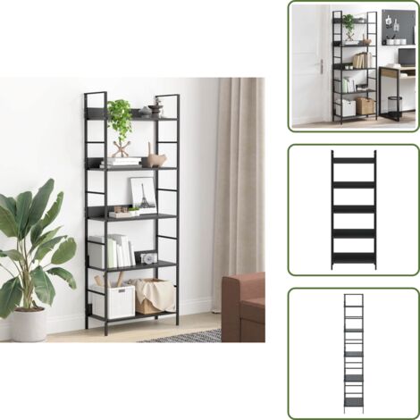 The Living Store Scaffale Libri 5 Ripiani Nero 60x27,6x128,5cm Legno Multistrato - Scaffale Decorativo
