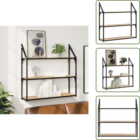 The Living Store Scaffale Parete 3Ripiani Rovere Sonoma 80x21x78,5cm Multistrato - Scaffale 3 ripiani