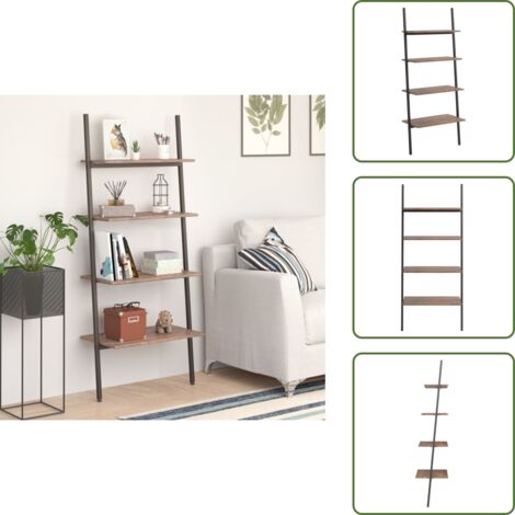 The Living Store Scaffale Pendente 4 Livelli Marrone Scuro e Nero 64x34x150,5cm - Scaffale a 4 livelli
