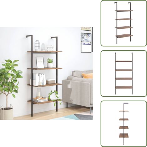 The Living Store Scaffale Pendente 4 Livelli Marrone Scuro e Nero 64x35x152,5 cm - Scaffale a 4 livelli