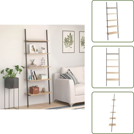 The Living Store Scaffale Pendente 5 Ripiani Marrone Chiaro e Nero 64x34x185,5cm - Scaffale a 5 ripiani