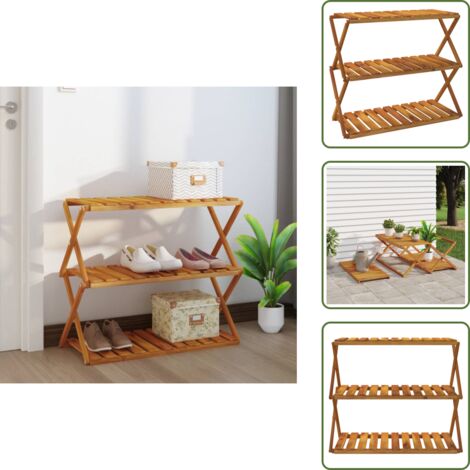 The Living Store Scaffale Pieghevole 3 Ripiani 70x31x63 cm Legno Massello Acacia - Scaffale in legno