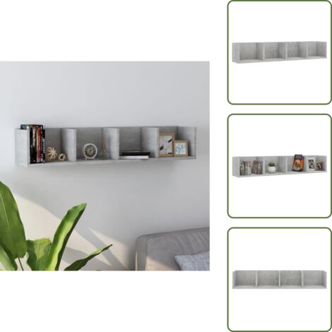 The Living Store Scaffale Porta CD Grigio Cemento 100x18x18 cm Legno Multistrato - Scaffale da muro