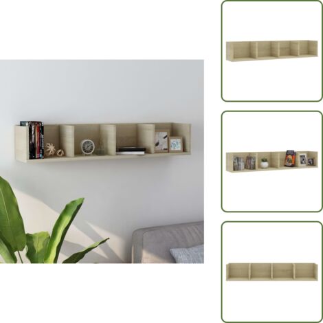 The Living Store Scaffale Porta CD Parete Rovere Sonoma 100x18x18 cm Multistrato - Scaffale porta CD
