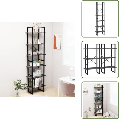 The Living Store Scaffale Portaoggetti Grigio 60x30x210 cm in Legno Multistrato - Scaffale per casa