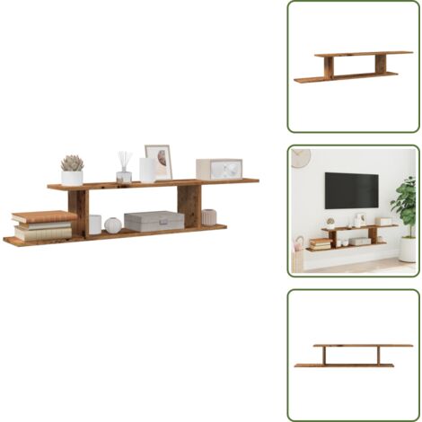 The Living Store Scaffale TV Parete Legno Antico 125x18x23 cm Legno Multistrato - Scaffale a parete