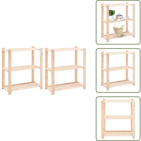The Living Store Scaffali a 3 Livelli 2 pz 80x38x90 cm in Massello Pino 150 kg - Scaffale a 3 livelli