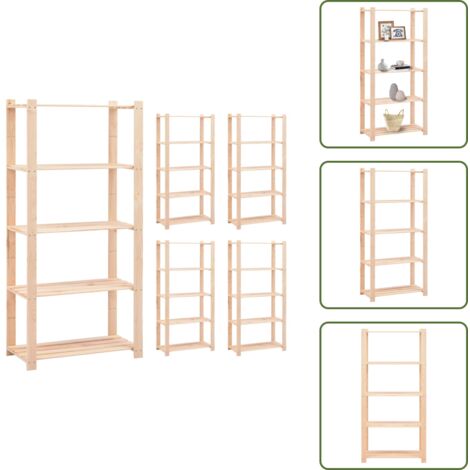 The Living Store Scaffali a 5 Livelli 5 pz 80x38x170 cm in Massello Pino 250 kg - Scaffale a 5 livelli
