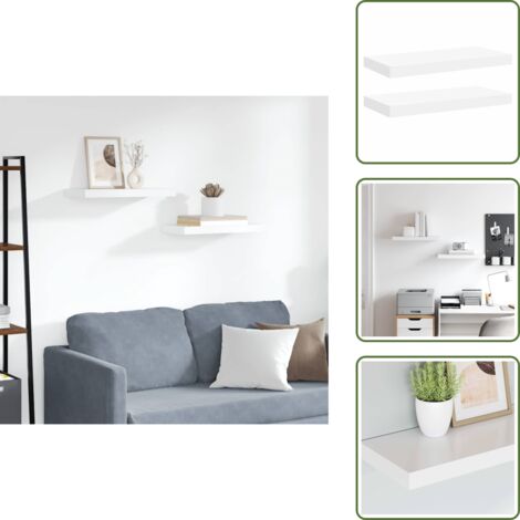The Living Store Scaffali a Parete 2 pz Bianchi 50x23x3,8 cm in MDF - Mensole da parete