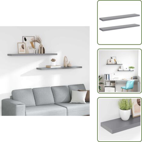 The Living Store Scaffali a Parete 2 pz Grigi 120x23,5x3,8 cm in MDF - Scaffali in mdf