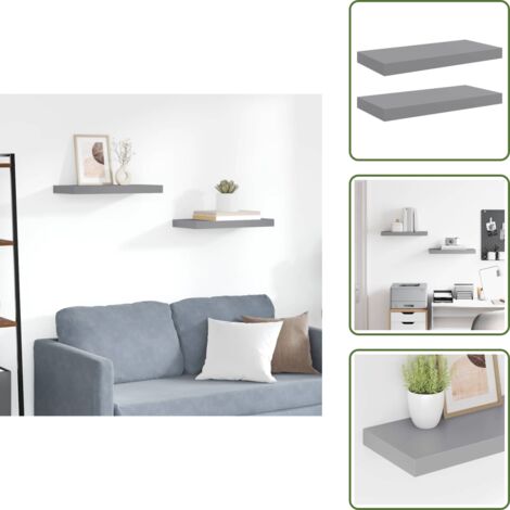 The Living Store Scaffali a Parete 2 pz Grigi 50x23x3,8 cm in MDF - Mensole a parete