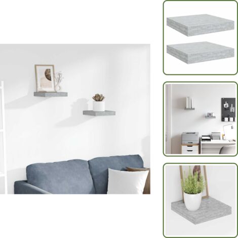 The Living Store Scaffali a Parete 2 pz Grigio Cemento 23x23,5x3,8 cm in MDF - Scaffali a parete