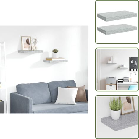 The Living Store Scaffali a Parete 2 pz Grigio Cemento 40x23x3,8 cm in MDF - Scaffali a parete