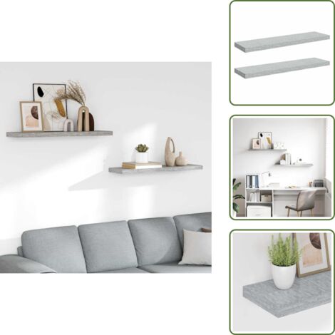 The Living Store Scaffali a Parete 2 pz Grigio Cemento 90x23,5x3,8 cm in MDF - Scaffali a parete