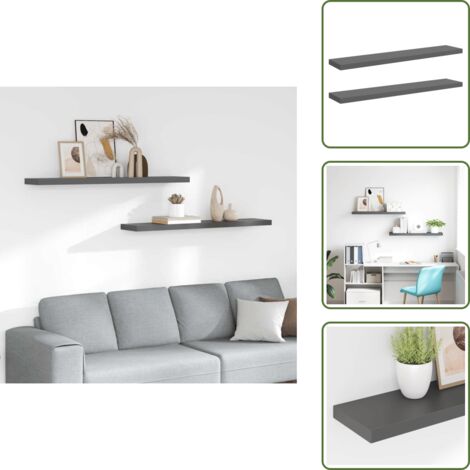 The Living Store Scaffali a Parete 2 pz Grigio Lucido 120x23,5x3,8 cm in MDF - Scaffali in mdf