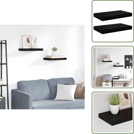 The Living Store Scaffali a Parete 2 pz Neri 40x23x3,8 cm in MDF - Mensole a parete
