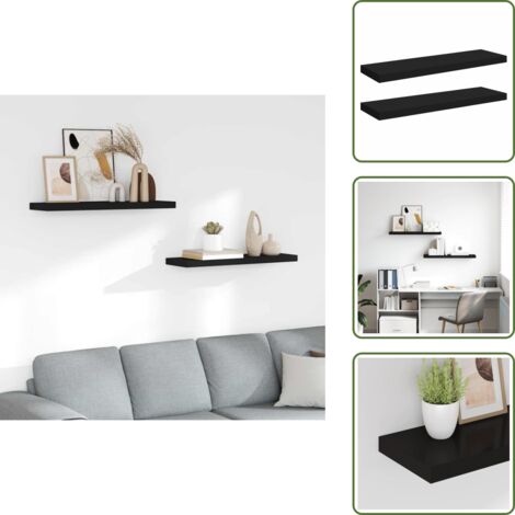 The Living Store Scaffali a Parete 2 pz Neri 80x23,5x3,8 cm in MDF - Mensole a parete